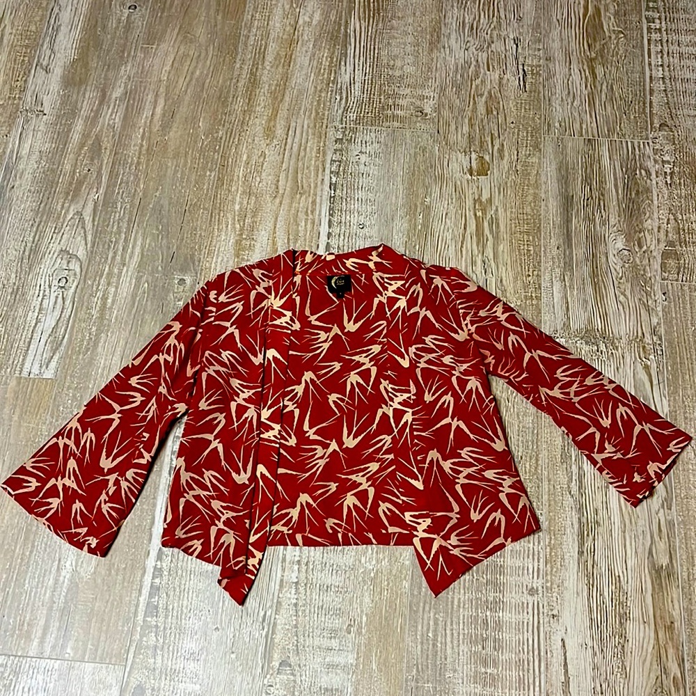 Silk blouse cardigan style, S/1, Blu Moon, Red, birds